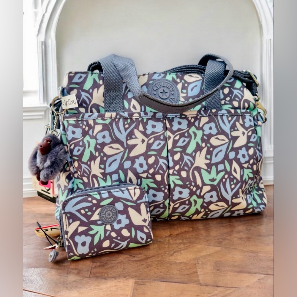 Kipling Kenzie Shoulder Bag Satchel & Tops Wallet Meadow Melody 2PC
